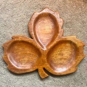 Clover Shape Teak Wood Trinket Tray